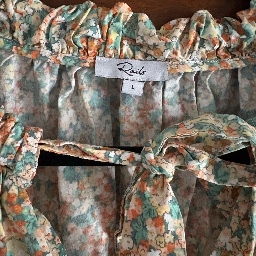 Rails Amal Relaxed Tie Neck in Cassia Multicolor Cotton Blend Floral Blouse